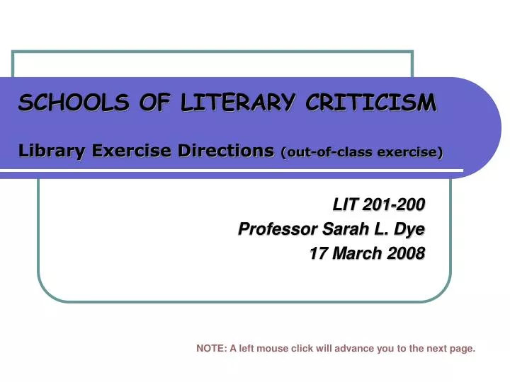 schools of literary criticism library exercise directions out of class exercise