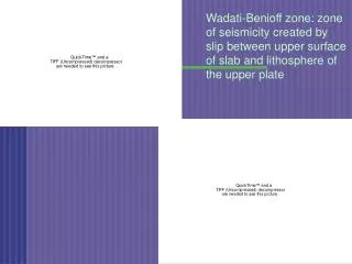 Wadati-Benioff zone: zone of seismicity created by slip between upper surface of slab and lithosphere of the upper plate