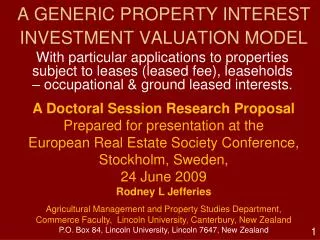 A GENERIC PROPERTY INTEREST INVESTMENT VALUATION MODEL