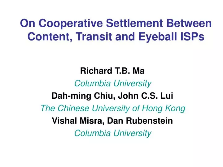 on cooperative settlement between content transit and eyeball isps