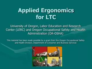 Applied Ergonomics for LTC