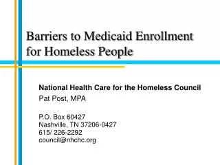 Barriers to Medicaid Enrollment for Homeless People