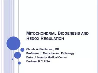 Mitochondrial Biogenesis and Redox Regulation