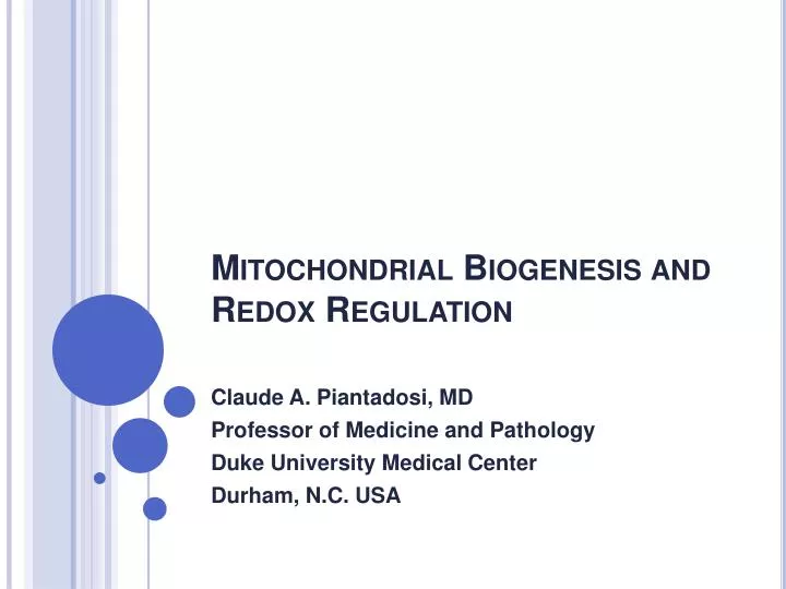 mitochondrial biogenesis and redox regulation