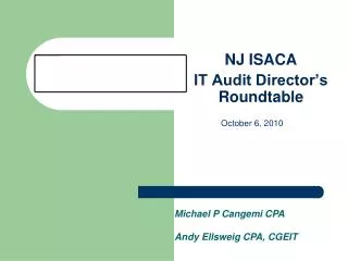 NJ ISACA IT Audit Director’s Roundtable