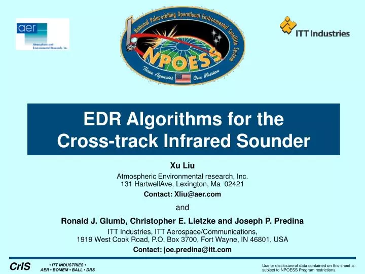 edr algorithms for the cross track infrared sounder