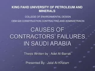 CAUSES OF CONTRACTORS’ FAILURES IN SAUDI ARABIA