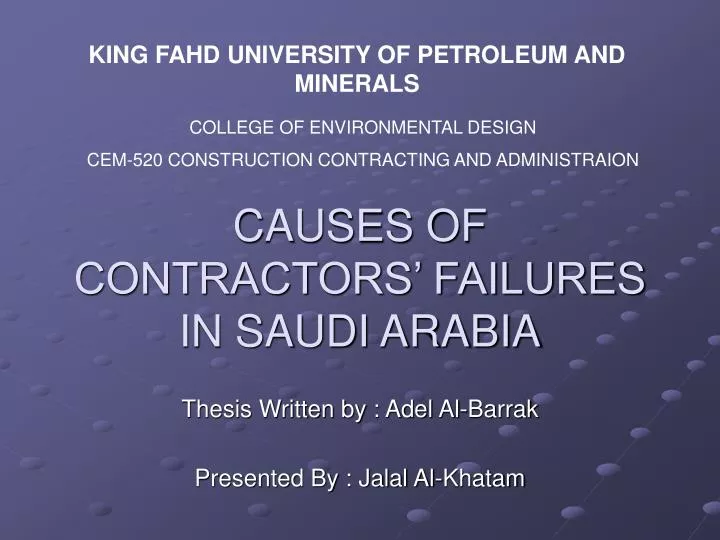 causes of contractors failures in saudi arabia