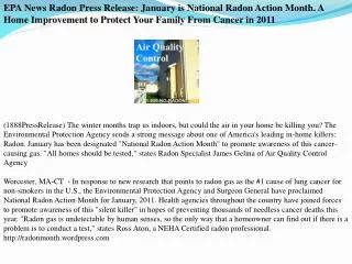 EPA News Radon Press Release: January is National Radon Acti
