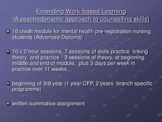 extending work based learning a psychodynamic approach to counselling skills