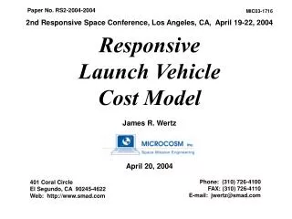 Responsive Launch Vehicle Cost Model