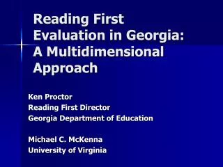 Reading First Evaluation in Georgia: A Multidimensional Approach