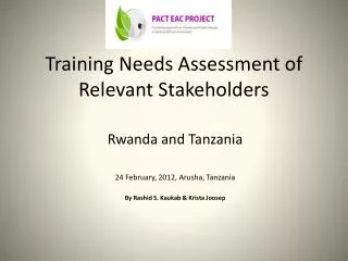 Training Needs Assessment of Relevant Stakeholders