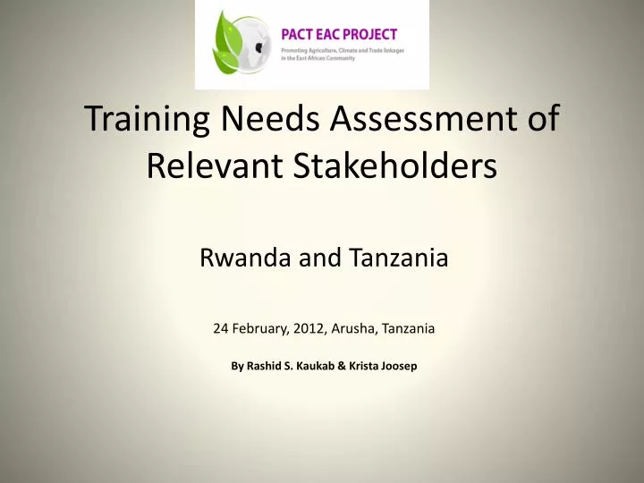 training needs assessment of relevant stakeholders