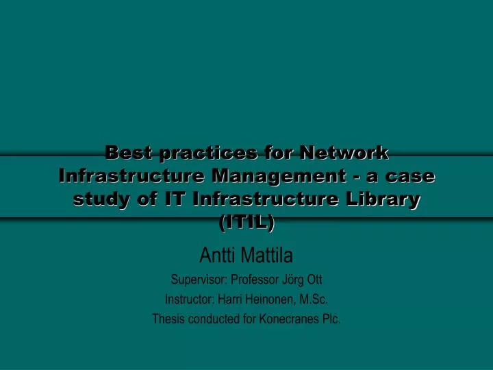 best practices for network infrastructure management a case study of it infrastructure library itil