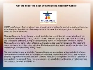 Get the sober life back with Muskoka Recovery Centre