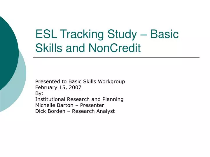 esl tracking study basic skills and noncredit