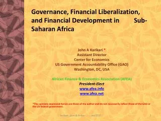 Governance, Financial Liberalization, and Financial Development in Sub-Saharan Africa