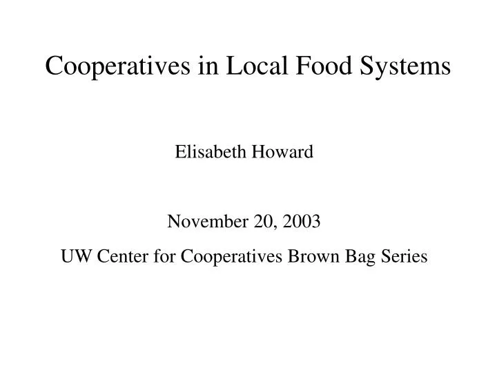 cooperatives in local food systems