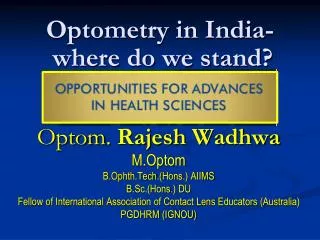 Optometry in India-