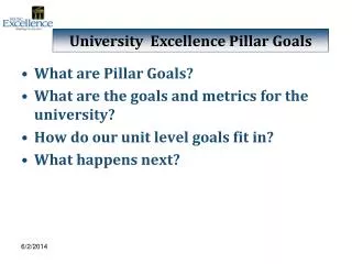 What are Pillar Goals? What are the goals and metrics for the university? How do our unit level goals fit in? What happe