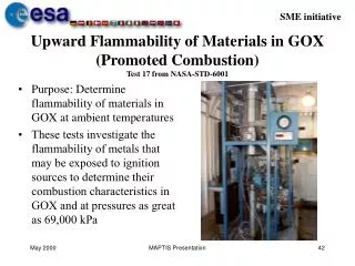 Upward Flammability of Materials in GOX (Promoted Combustion) Test 17 from NASA-STD-6001