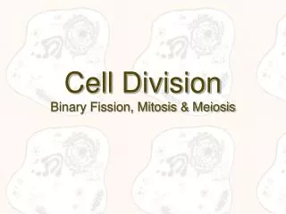 Cell Division Binary Fission, Mitosis &amp; Meiosis