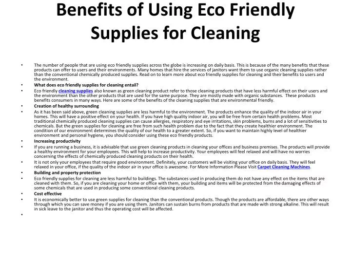benefits of using eco friendly supplies for cleaning