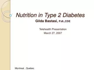 Nutrition in Type 2 Diabetes