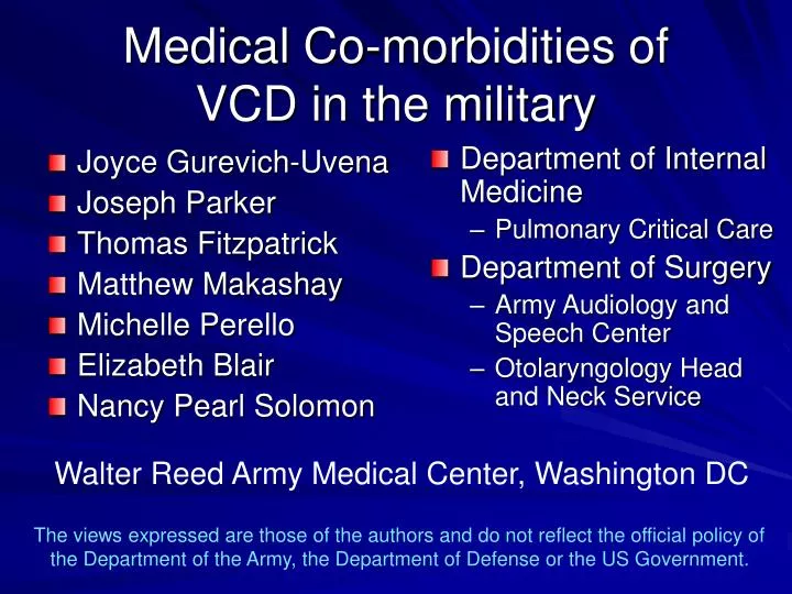medical co morbidities of vcd in the military