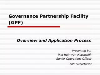 Governance Partnership Facility (GPF)