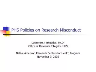 PHS Policies on Research Misconduct