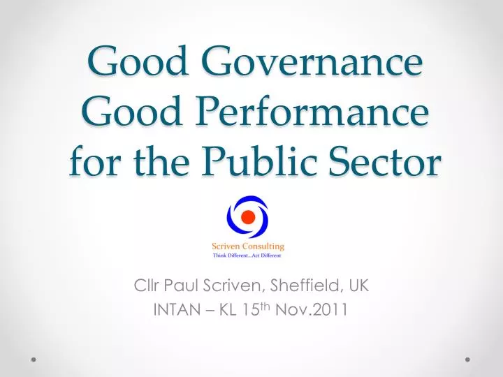 good governance good performance for the public sector