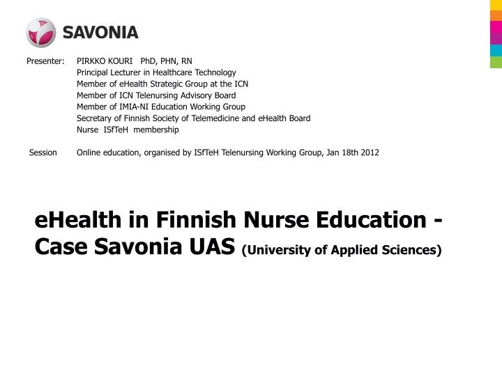 ehealth in finnish nurse education case savonia uas university of applied sciences