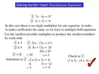 Solving harder linear Simultaneous Equations