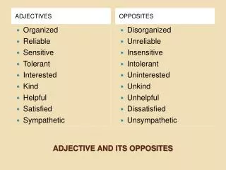 ADJECTIVE AND ITS OPPOSITES