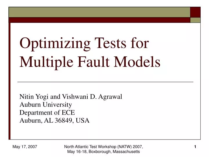 optimizing tests for multiple fault models