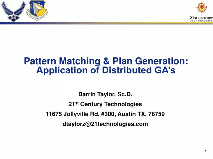 pattern matching plan generation application of distributed ga s