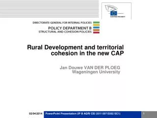 Rural Development and territorial cohesion in the new CAP