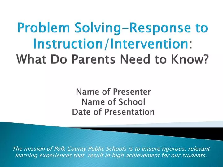 problem solving response to instruction intervention what do parents need to know