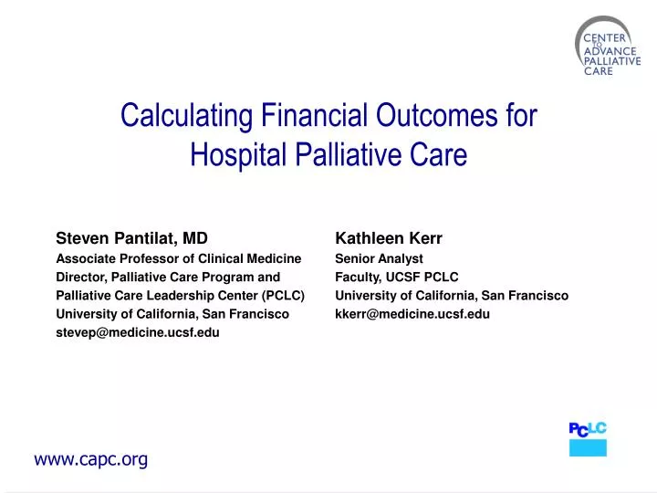 calculating financial outcomes for hospital palliative care