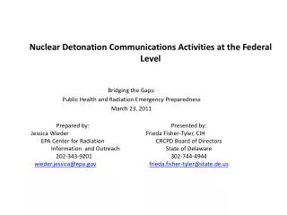 Nuclear Detonation Communications Activities at the Federal Level