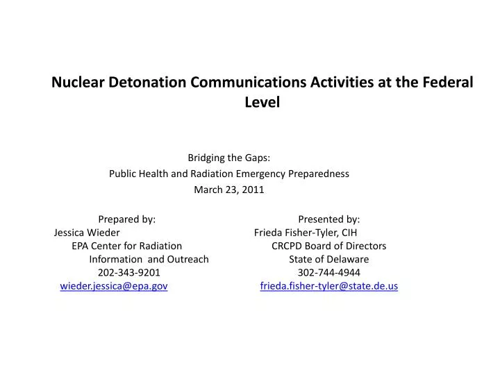 nuclear detonation communications activities at the federal level