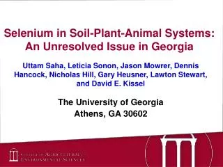 Selenium in Soil-Plant-Animal Systems: An Unresolved Issue in Georgia