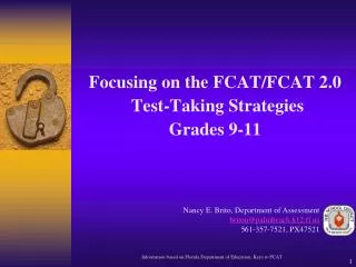 Focusing on the FCAT/FCAT 2.0 Test-Taking Strategies Grades 9-11