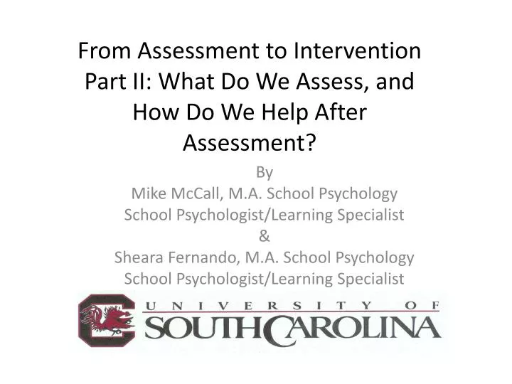 from assessment to intervention part ii what do we assess and how do we help after assessment