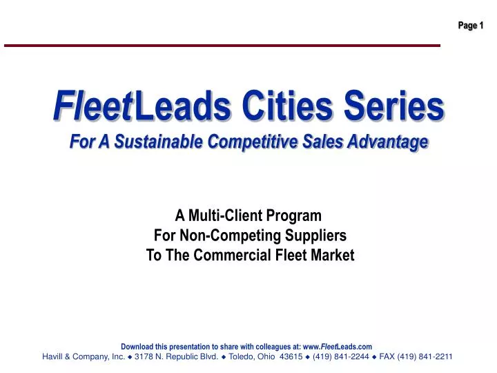 fleet leads cities series for a sustainable competitive sales advantage