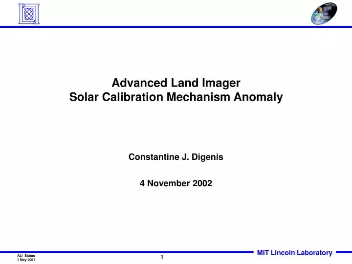 advanced land imager solar calibration mechanism anomaly