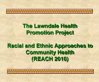 The Lawndale Health Promotion Project Racial and Ethnic Approaches to Community Health (REACH 2010)