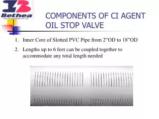COMPONENTS OF CI AGENT OIL STOP VALVE